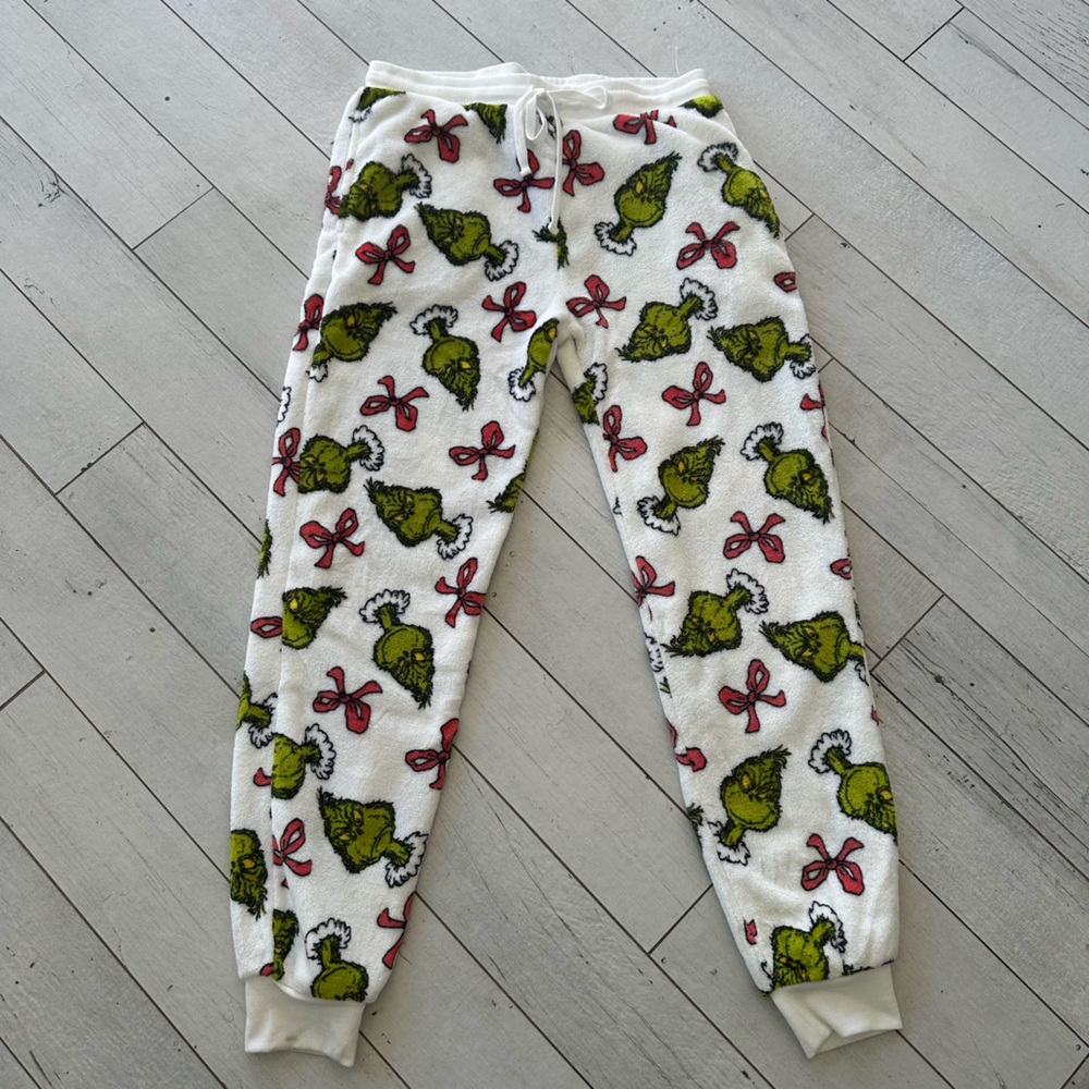 Women's White Joggers with Green and Red Pattern